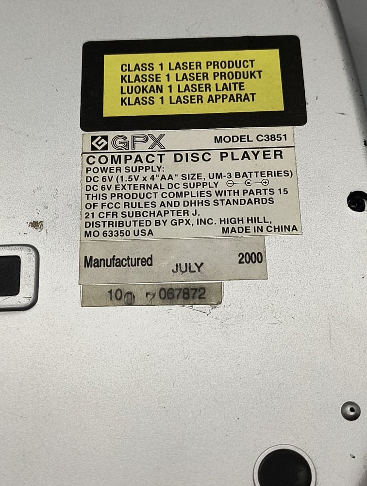 GPX Portable Compact Disc CD Player Discman C3851