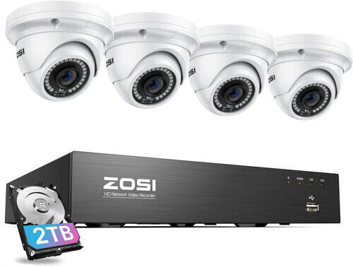 ZOSI 5MP PoE Security Camera System Motion Detection 2TB Weatherproof Record