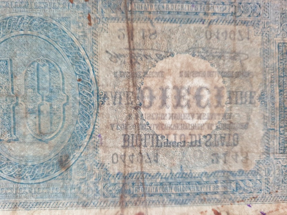 Banknote 10 lire 1888 Italy