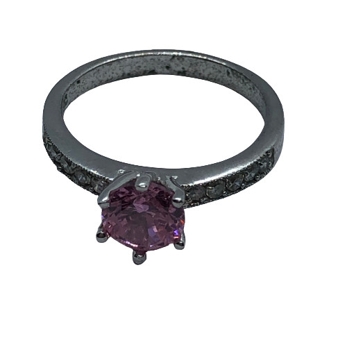 Stunning Size 7.5 Silver Tone Stackable Ring w/ Pink Morganite Center Stone