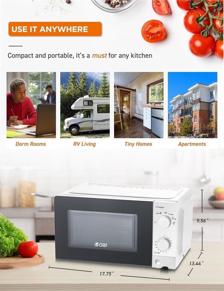 Powerful 700W Microwave, Mechanical Controls, White