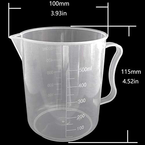 Cup 500ml Clear PP Plastic Graduated Beaker Liquid Measure Mug Container with