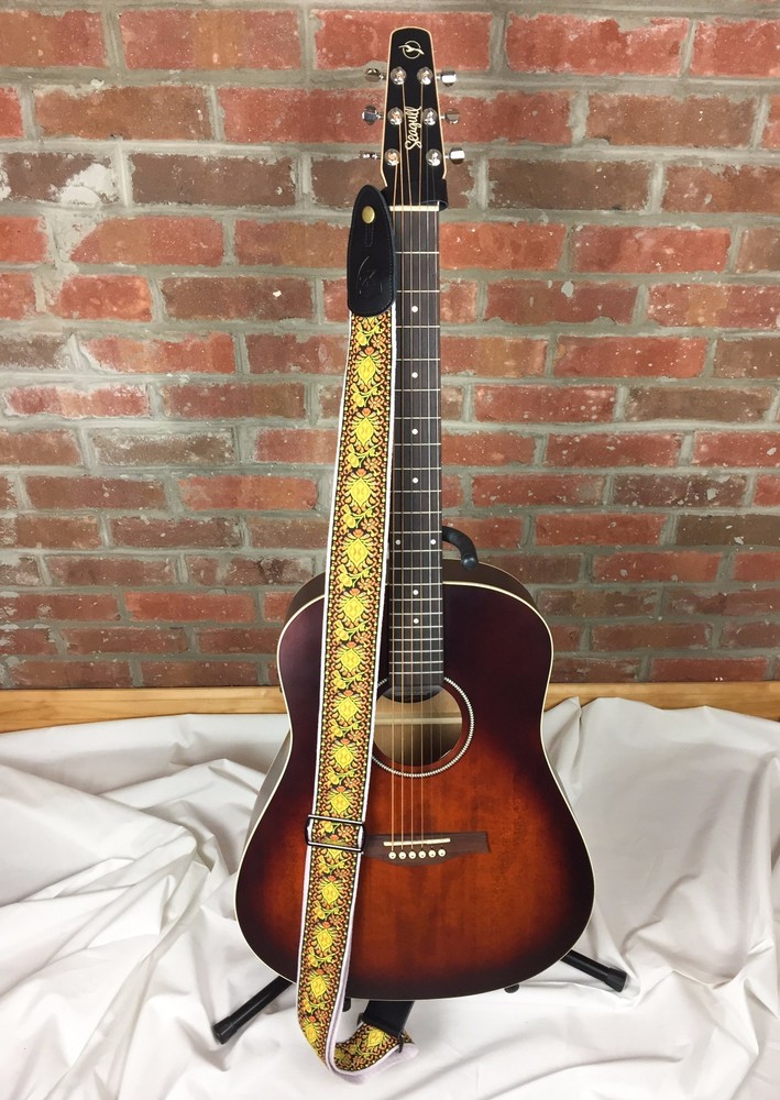Guitar Strap Bundle - Real Leather Vintage Woven - Orange - Picks, Locks, Button