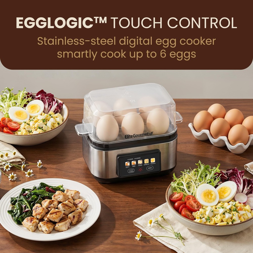 Digital Egg Cooker, 6 Egg Capacity, Soft/Medium/Hard Boiled, Poach & Omelet, ...