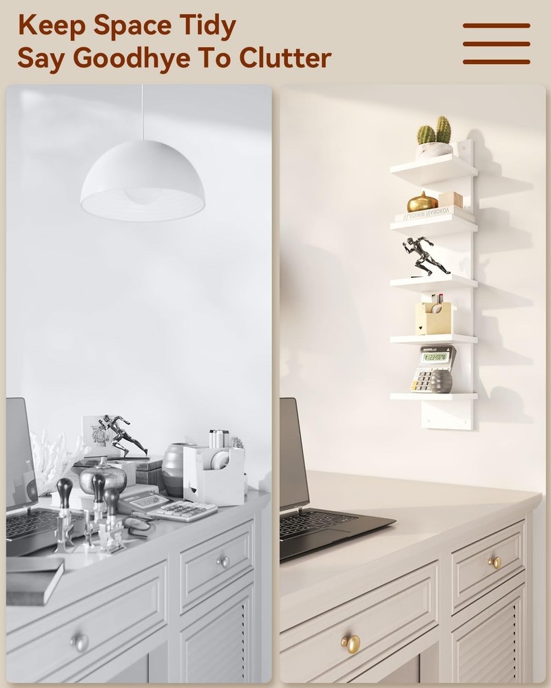 5 Tier Wall Shelf Unit,White Vertical Shelf,Floating Storage Wall Shelf