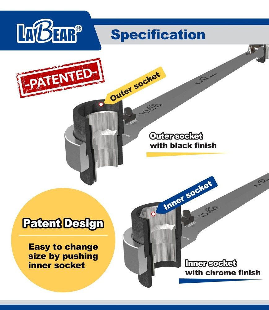 LABEAR - Metric 8 in 1 Double End Reversible Combination Mertic, Silver