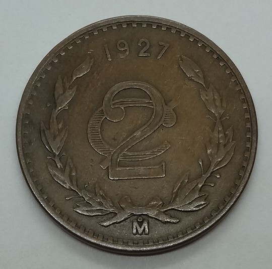 1927 MEXICO, 2 CENTAVOS, NICE DETAILS, KM# 419