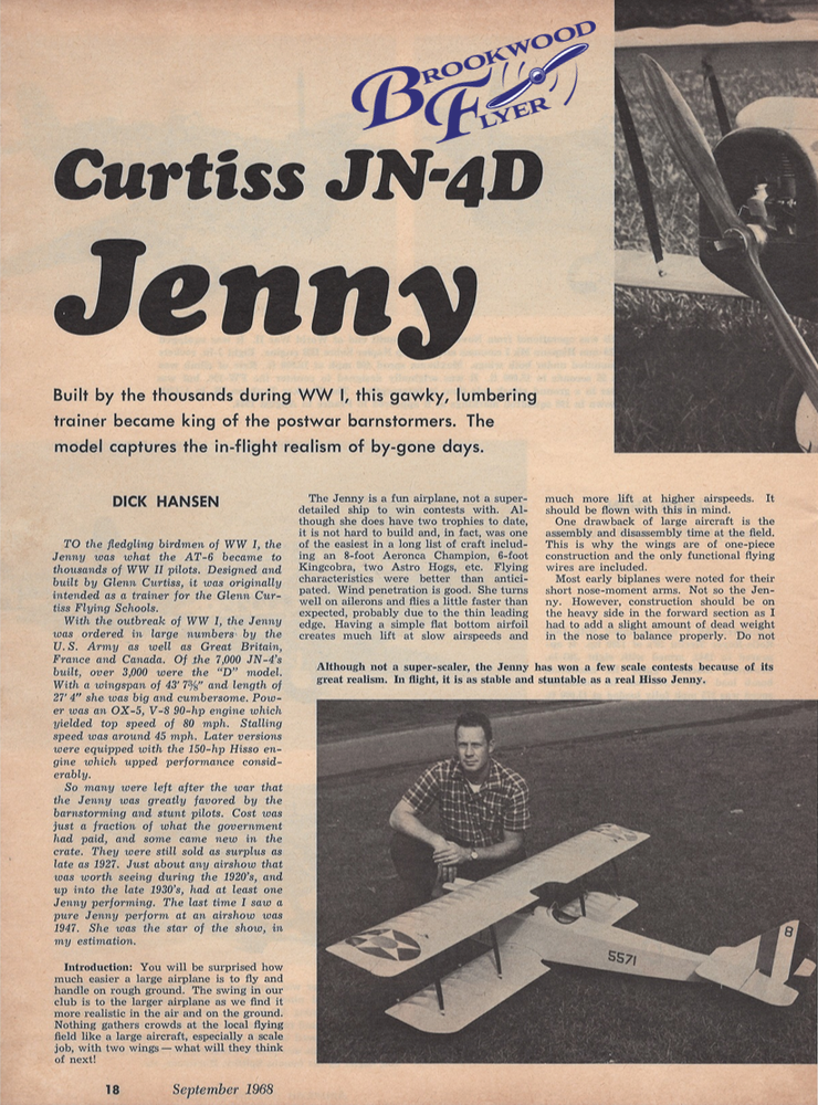 JN-4D JENNY PLAN + CONSTRUCTION ARTICLE to Build a 65" Scale RC Model Airplane