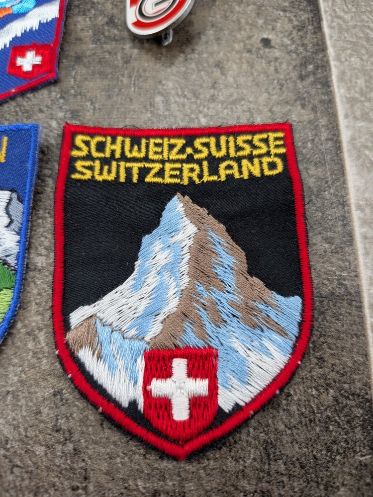 Vtg Embroidered Patch & Button Switzerland Ski Resorts Lot Mint Cond.