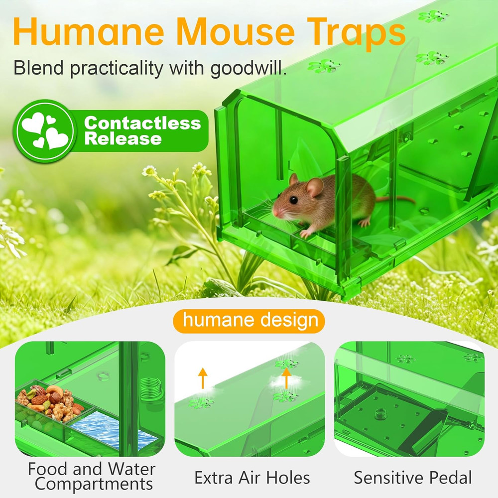 Mouse Traps Indoor for Home, Catch and Release, 2 Pack Large Size Live Mouse Tra