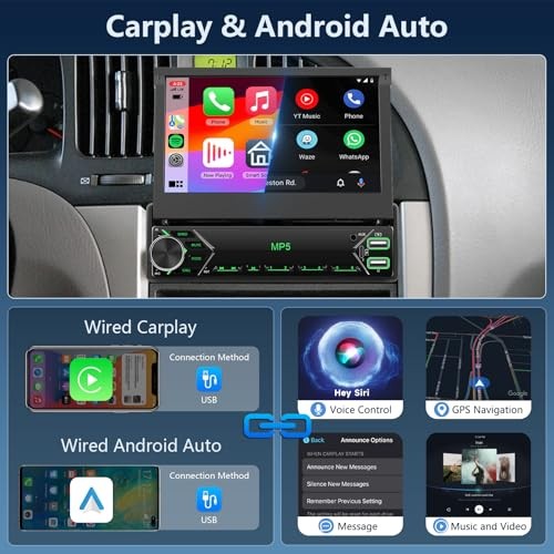 Single Din Car Stereo CARPLAY Android auto, Flip Out Car Carplay Android auto