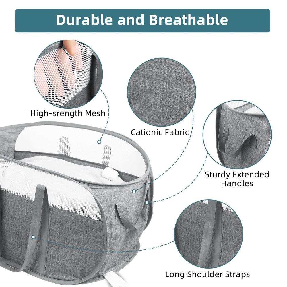 Collapsible Laundry Baskets, Tear Proof Pop Up Laundry Hamper with Dual Handl...