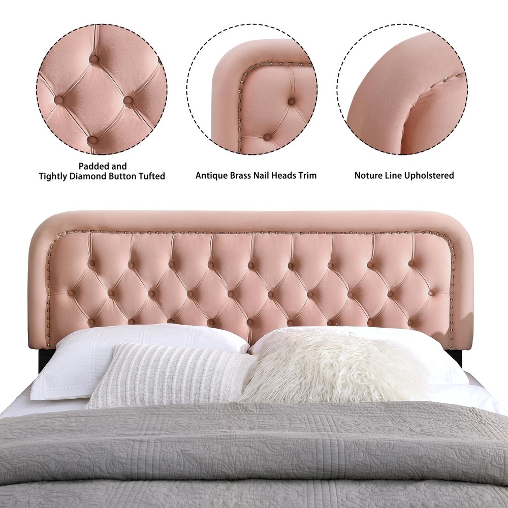 Beyetsea Tufted Upholstered Full Size Headboard only - Button Solid Wood Head...