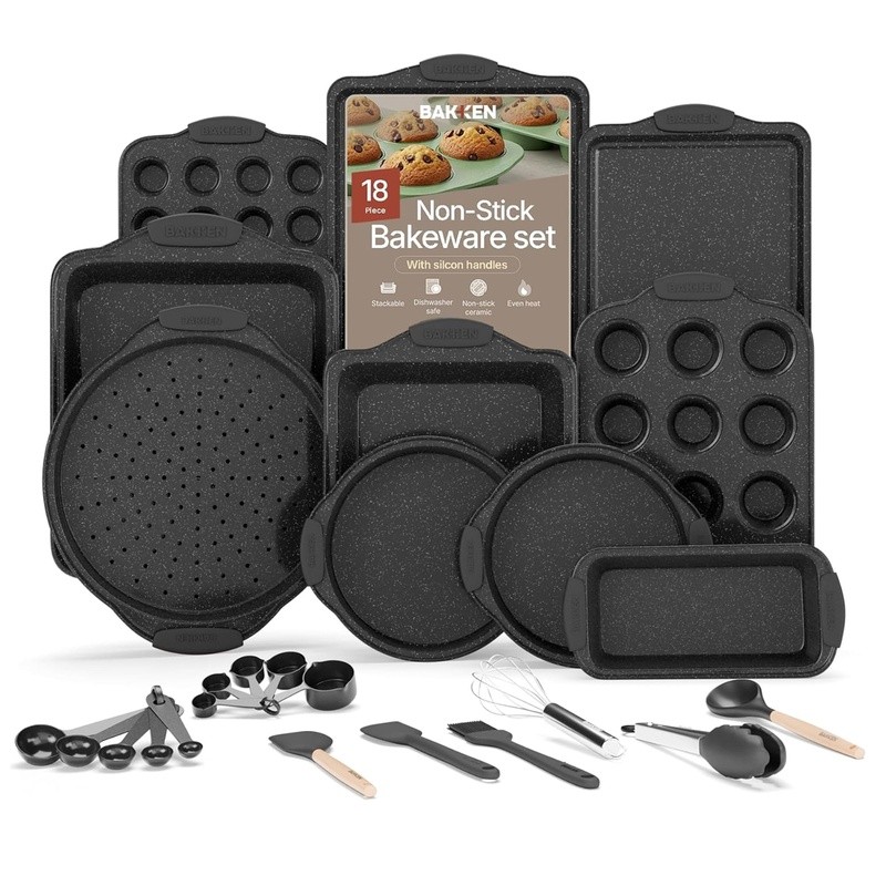 18-Piece Nonstick Carbon Steel Bakeware Set Easy Cleanup Durable Kitchen Tools