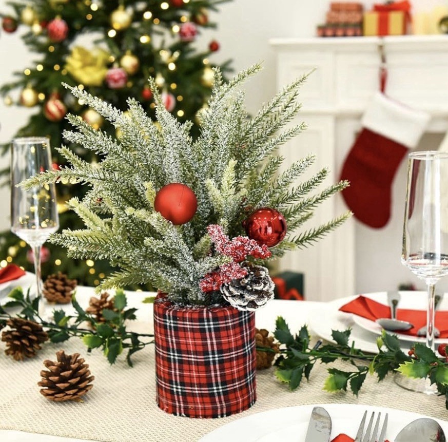 2 Pack Buffalo Check Plaid Small Christmas Tree, Centerpiece Decorations