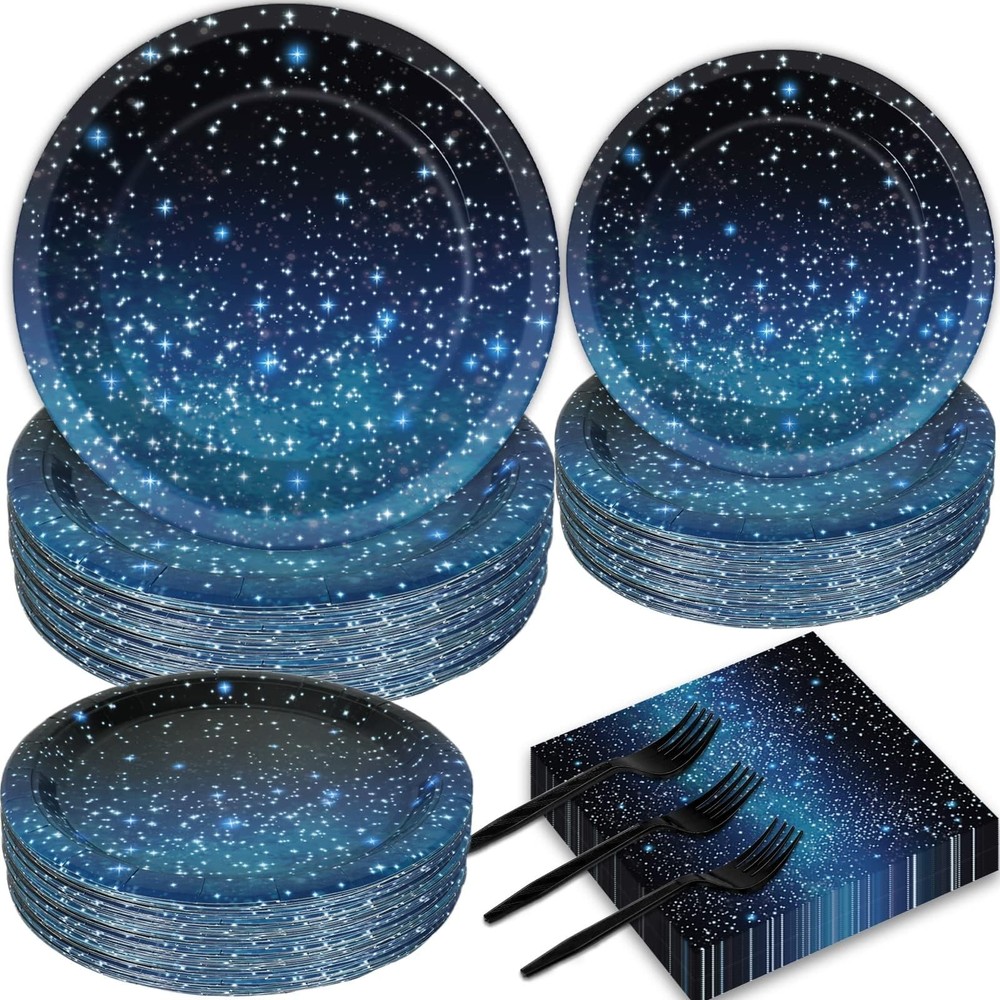 50 Guests Galaxy Party Starry Night Supplies Tableware Set Outer Space Theme ...