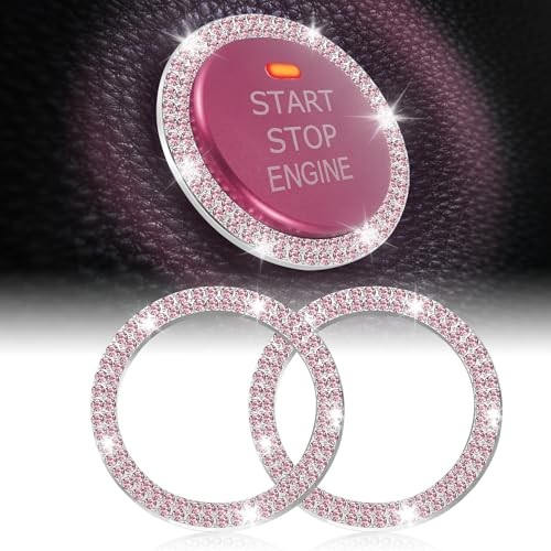 Car Engine Start Stop Decoration Ring, Crystal Double Rhinestone, Bling Pink