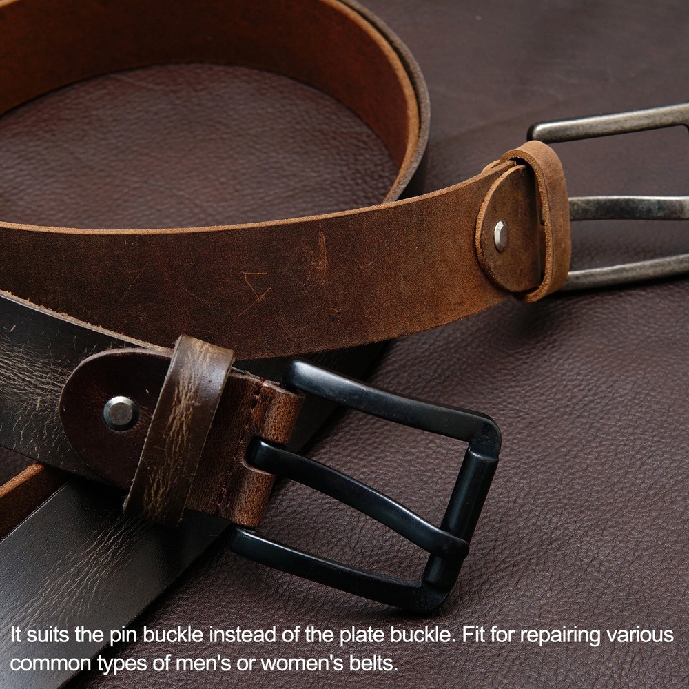 Leather Belt Pin Buckle with Rivets, 36mm Belt Connection Loop, Black