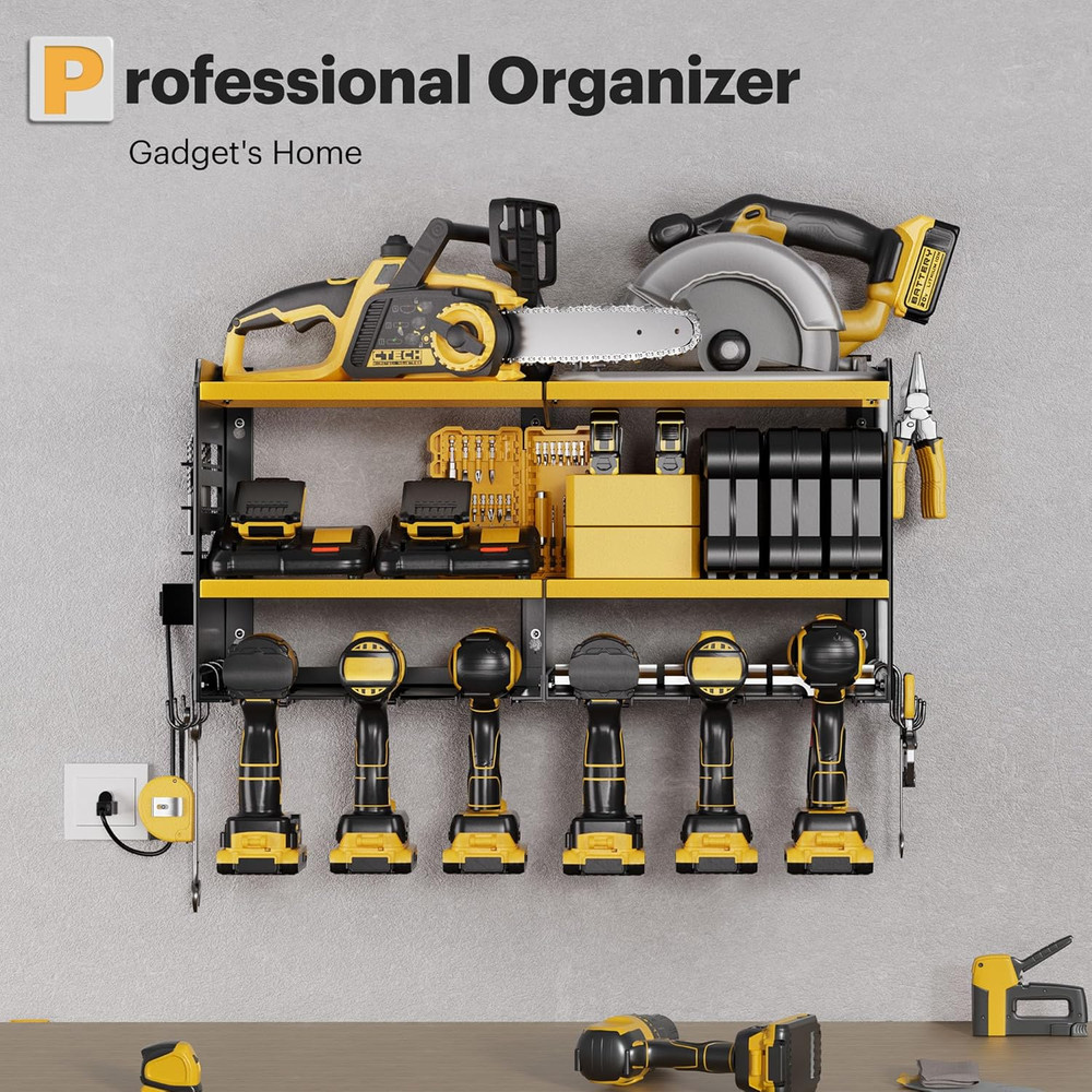 Large Power Tool Organizer Wall Mount with Charging Station, 3 Layer Heavy Duty