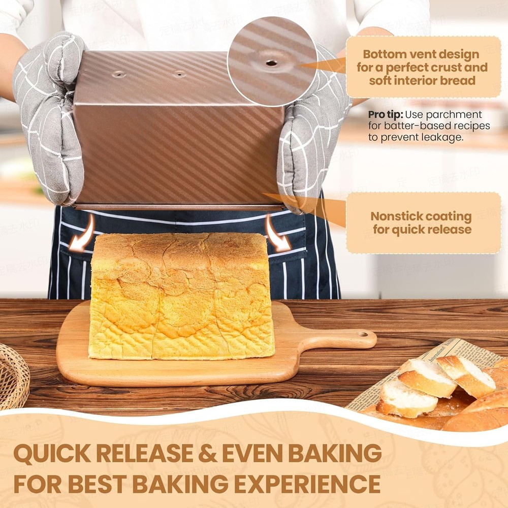 Pullman Loaf Pan with Lid, Premium 1 lb Dough Sandwich Nonstick Bread Pan with