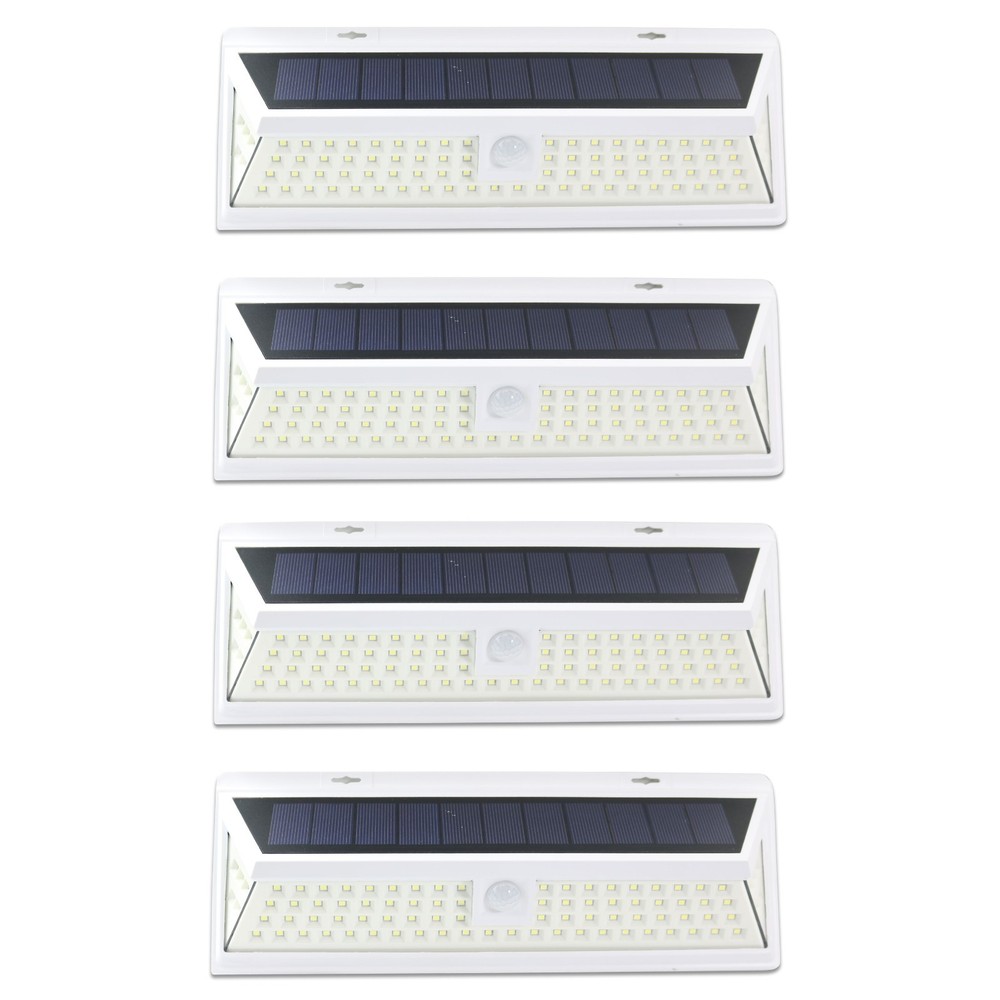 4 Pack Leisure LED Solar Powered 86 LED 3D Wide Angle Motion Sensor Light White
