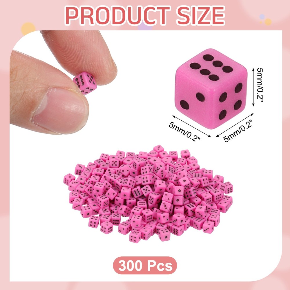300Pcs Mini Dice, 5mm/0.2" Acrylic Game Dot Square Dice, Pink/Black