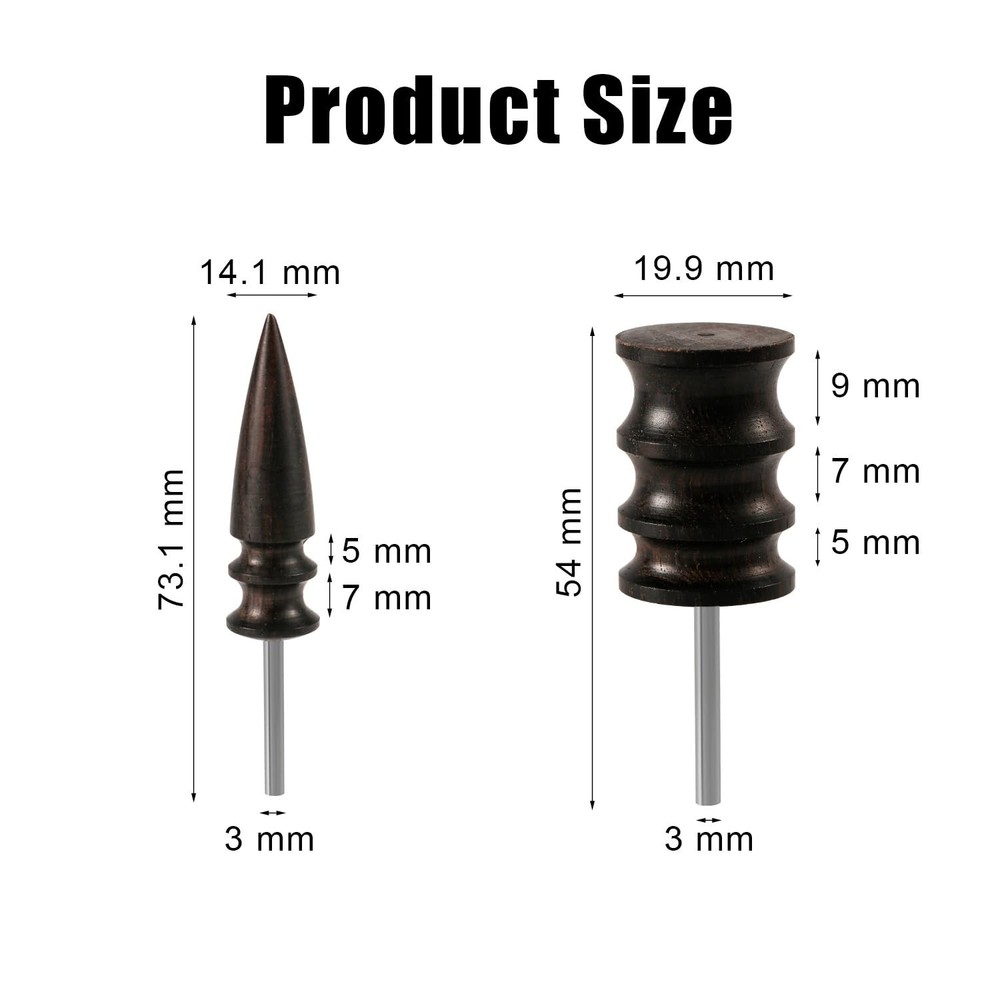 2pcs Leather Burnishing Bits Tool Rotary, 2 Styles Edge Burnisher M, black