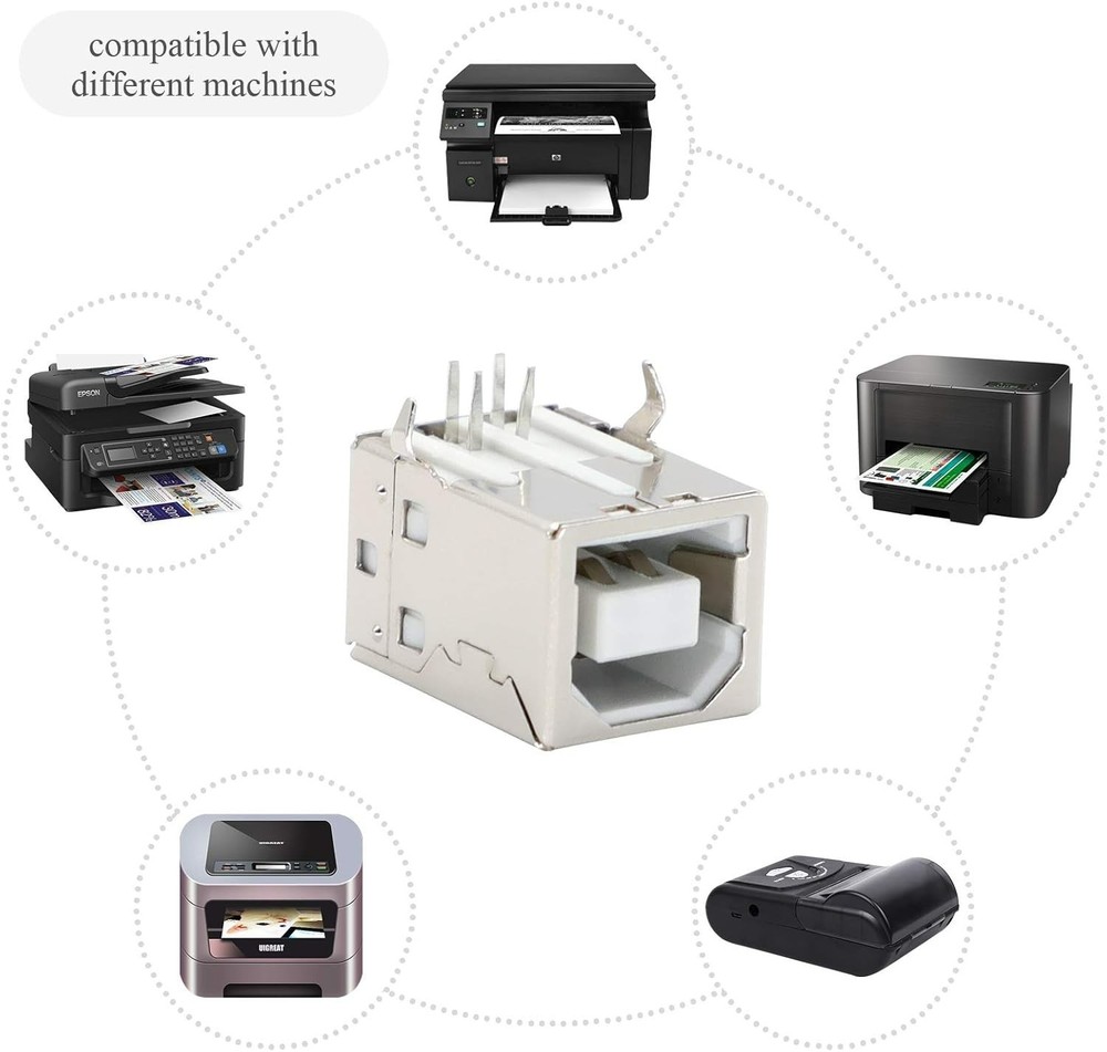 USB Female Type-B Port 4-Pin Right Angle PCB DIP Jack Socket-White 10 Pack by