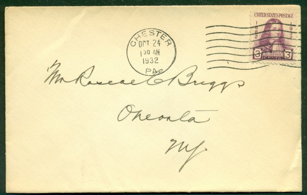 SCOTT # 724 FDC, NO FRONT CACHET, SCRIPT ADDRESS, CHESTER, PA, GREAT PRICE!