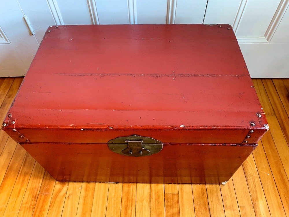 Antique Chinese TRUNK Red Leather