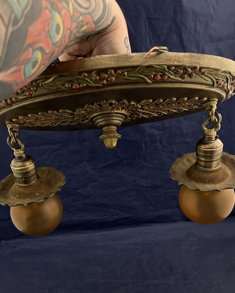 Single Antique Rare Flush Mount Two Socket Fixture Wired Beautiful 3H