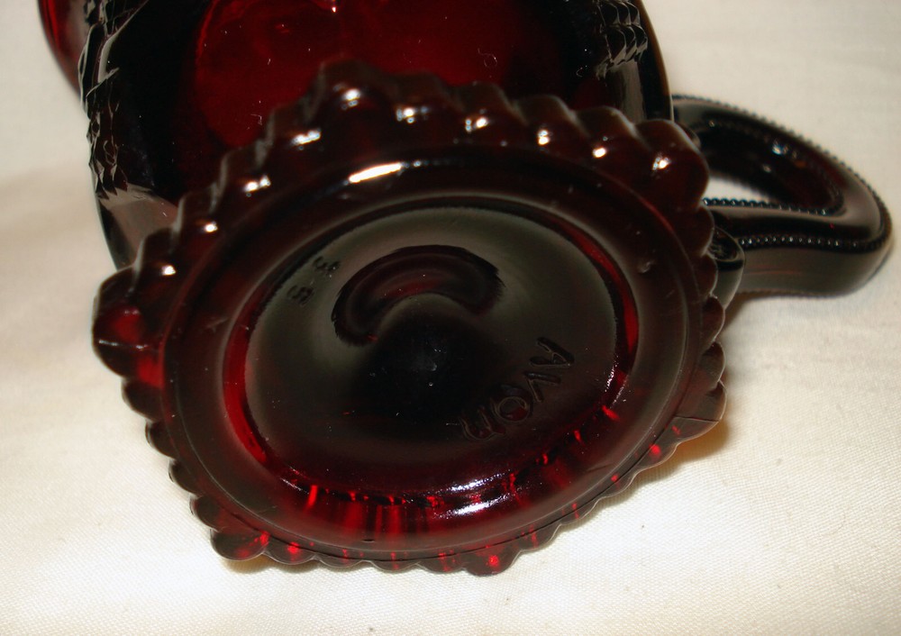 Vintage Avon 1876 Cape Cod Ruby Red Glass Handled Creamer & Open Sugar Bowl Set