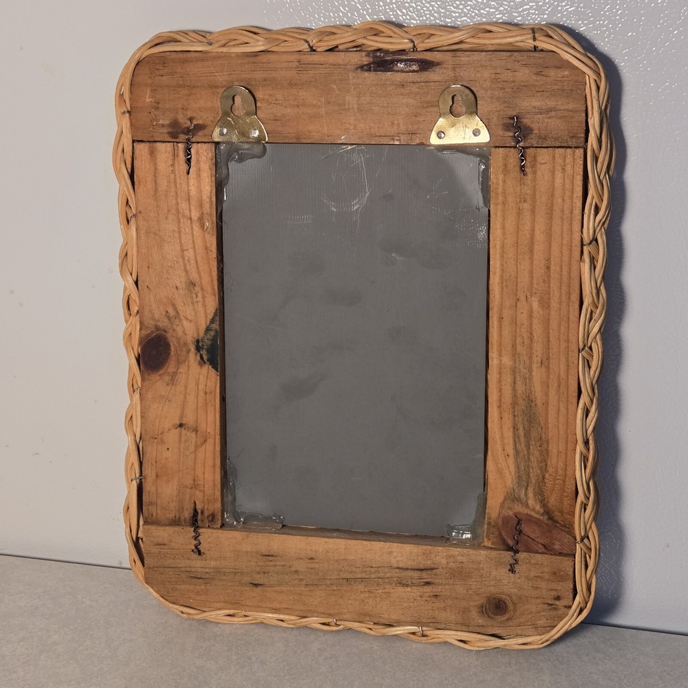 Wicker Mirror Vintage Mounting Hooks Wall Mirror Natural Wood Frame BoHo