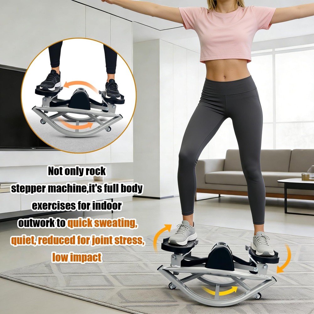 Lateral Rocking Stepper Exercise Machine with Resistance Bands, Low-Impact Home