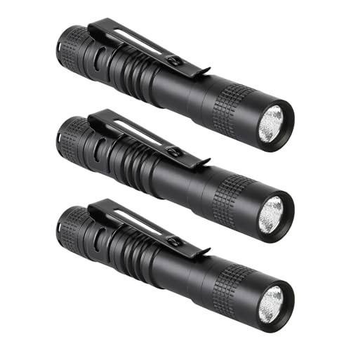 Mini Flashlight, AAA Small Pen Light with Clip, Portable 3.5" Black 3 Pack