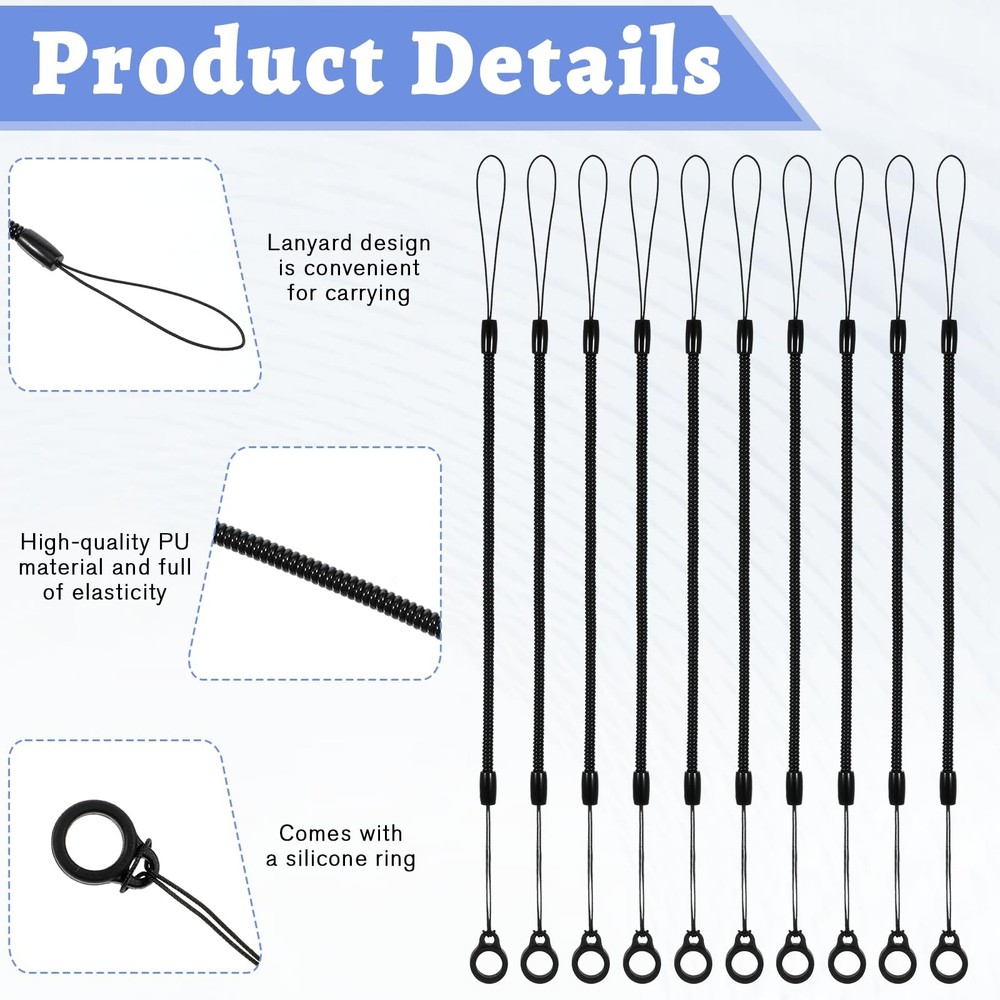 LIQWEI 10 Pcs Elastic Lanyard Tether, Retractable Pen Holder Leash with black