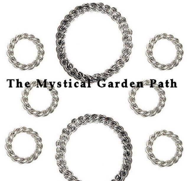 8 Antiqued Silver Solid Round Rope Twist Link 18-36mm Connector Mix *