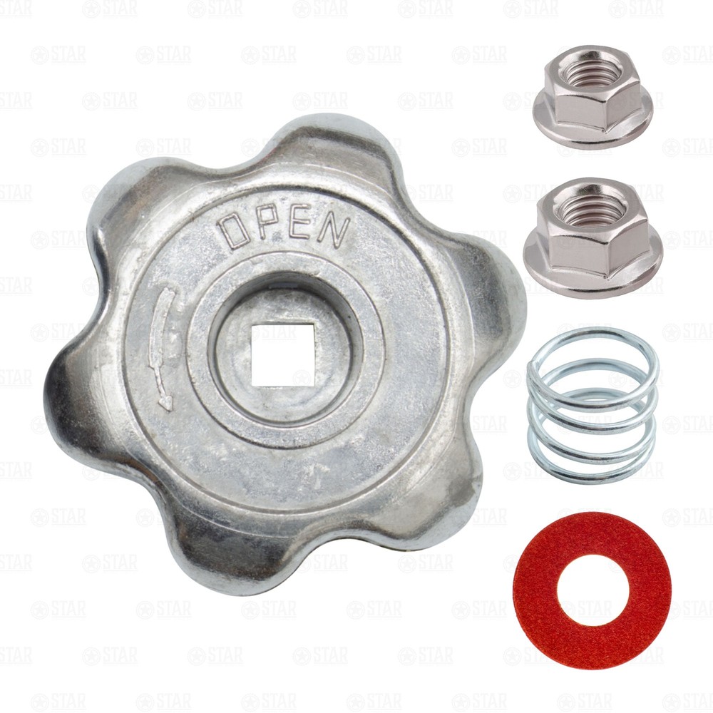 CO2 Tank Replacement Hand Wheel Handle M6 + 1/4" Nut + Spring Set Steel CHROME