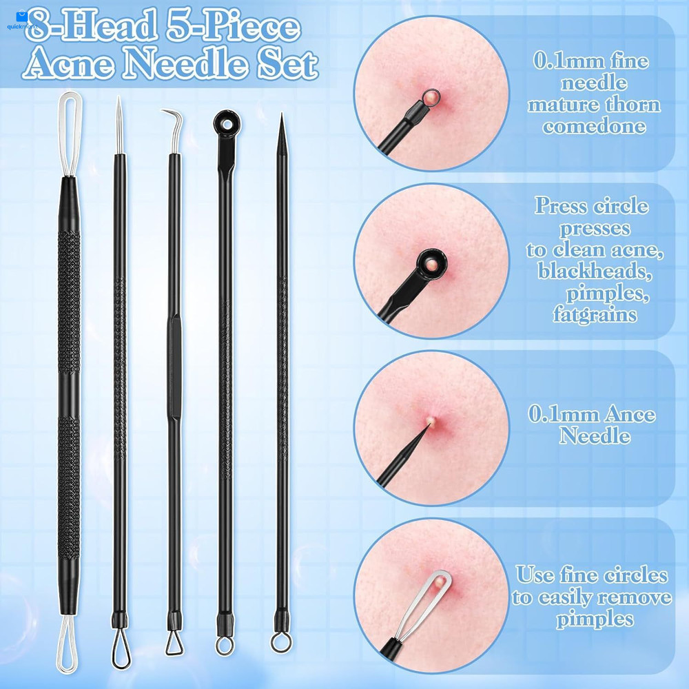 9 PCS Blackhead Extraction Tool Kit, Remover Comedones Black