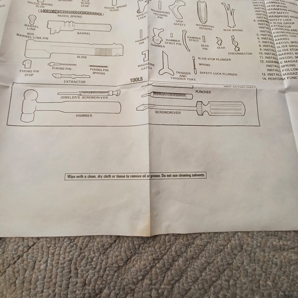 US Army .45 caliber pistol layout chart