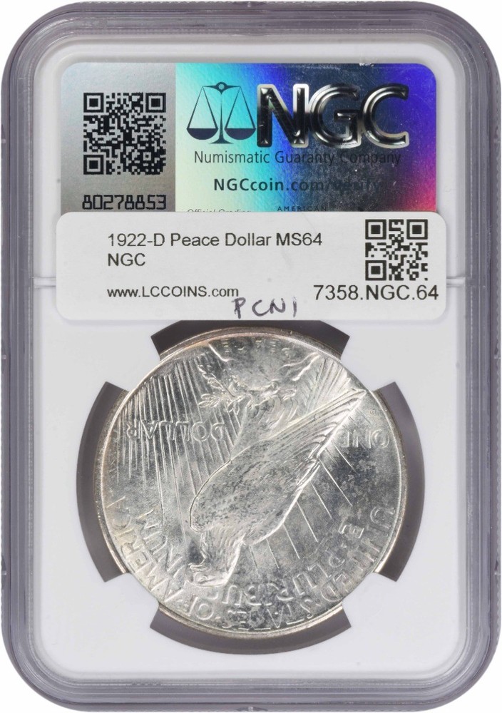 1922-D Peace Silver Dollar MS64 NGC