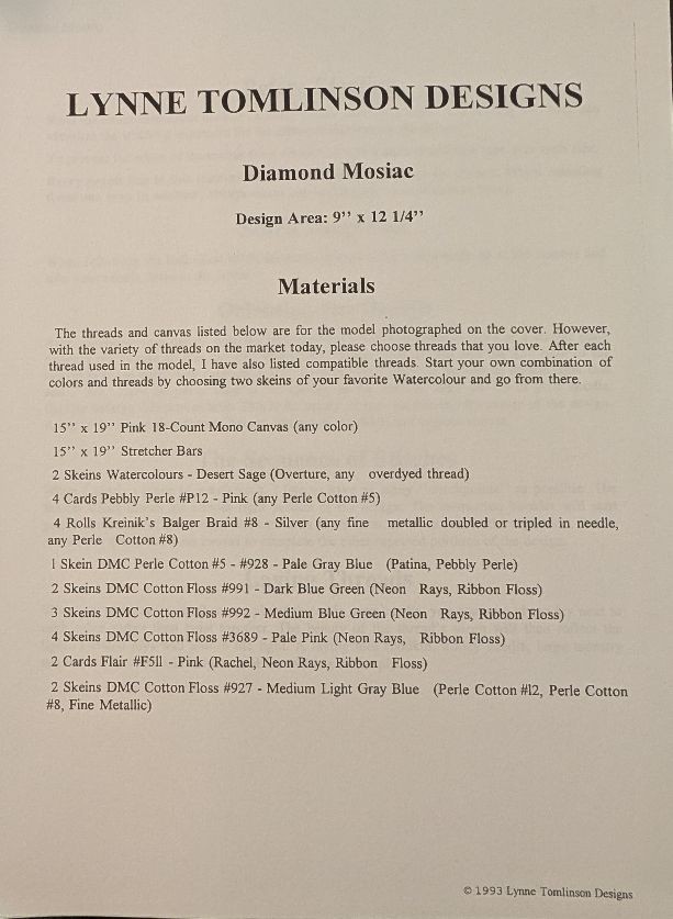 Lynn Tomlinson Designs Diamond Mosaic Needlepoint Pattern