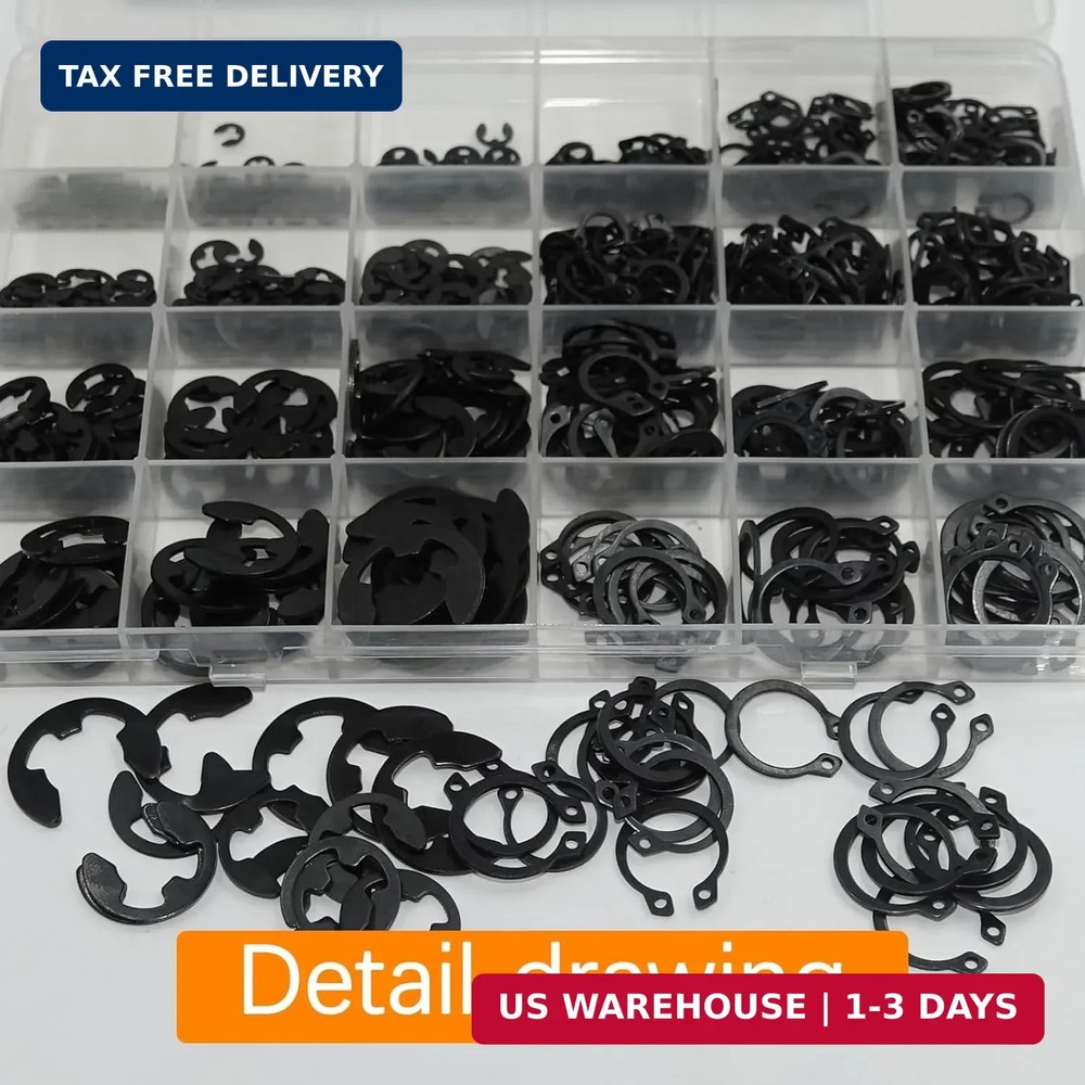 900Pcs C Clips Assortment (M5-M16) and E Black Size:900Pcs