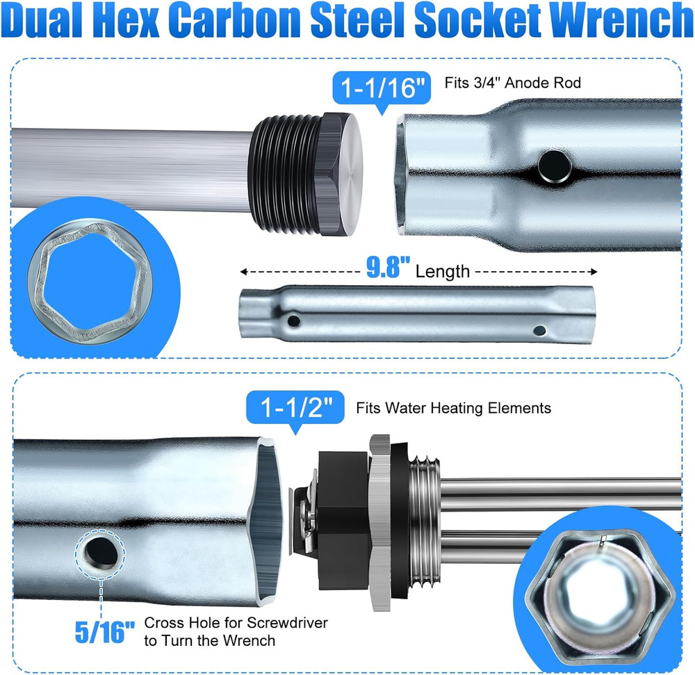 5 Pieces RV Water Heater Elements Include 2 Anode Rod 1 Electric Heater Element