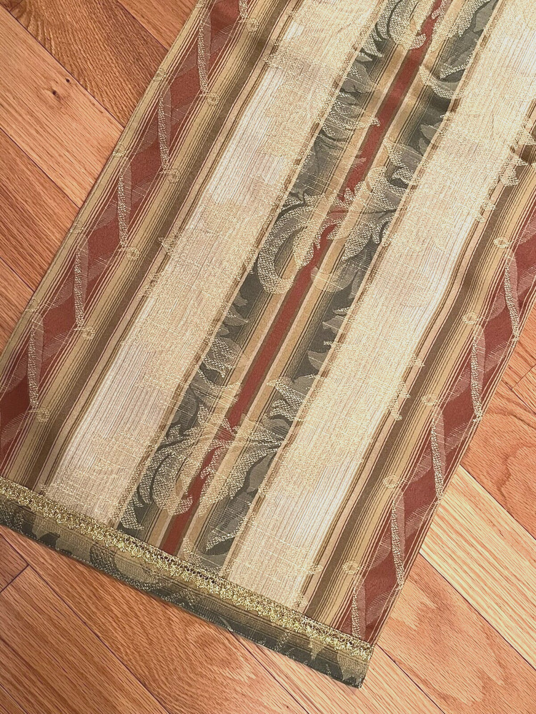 Runner, sttripes tan, green, red, polyester, new 15 x 39 handmade