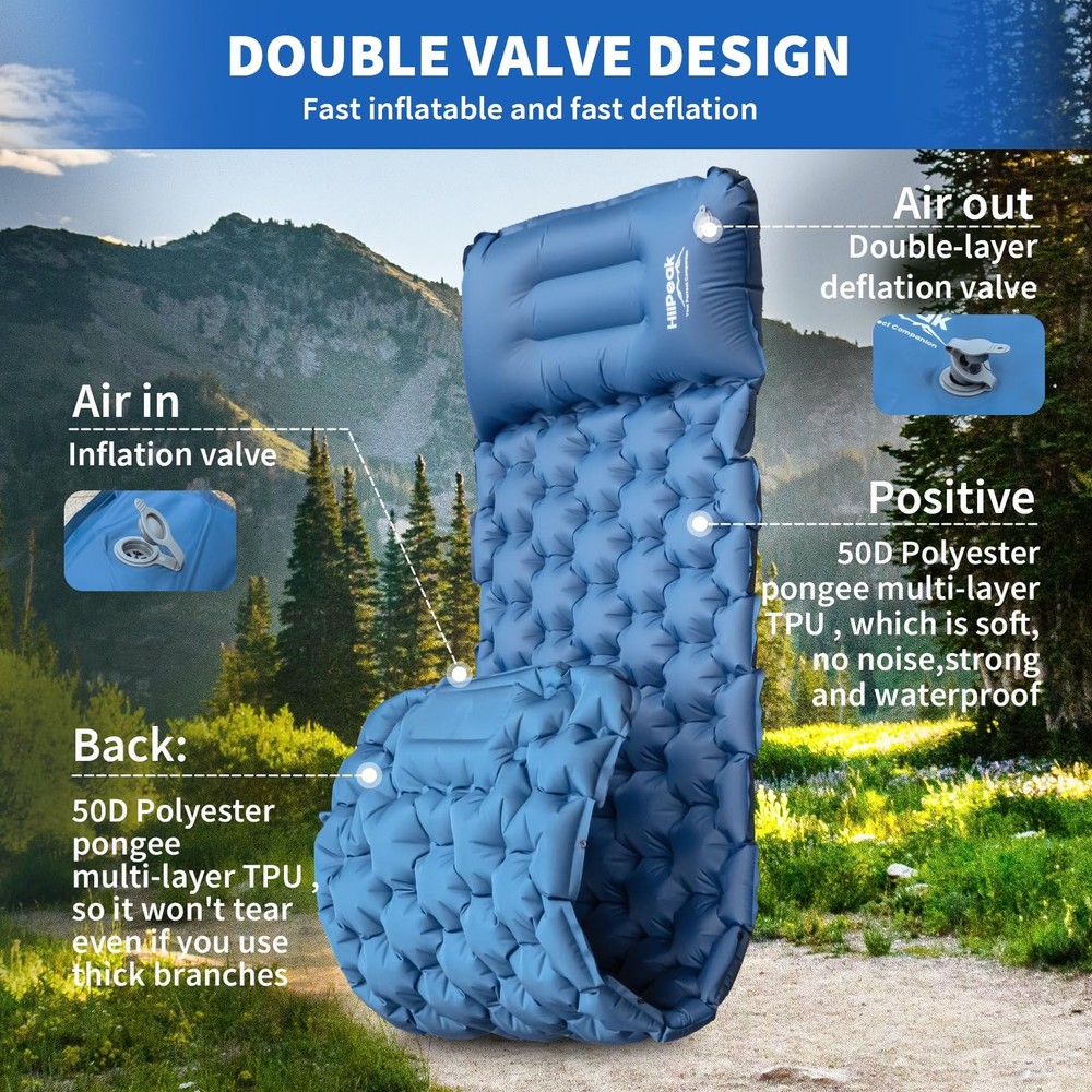 Sleeping Pad for Camping- Ultralight Inflatable Sleeping Mat with Built-in Fo...
