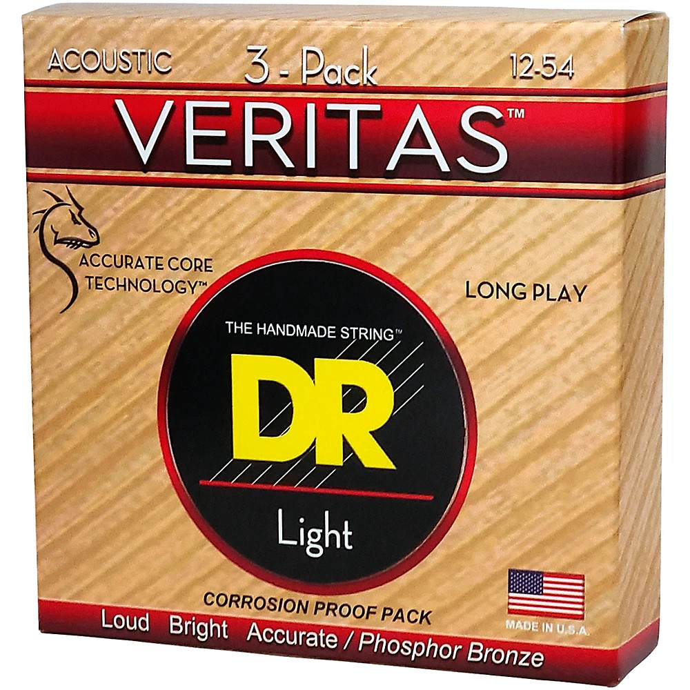 DR Strings VERITAS Acoustic Guitar Strings 3 Pack Light (12-54)