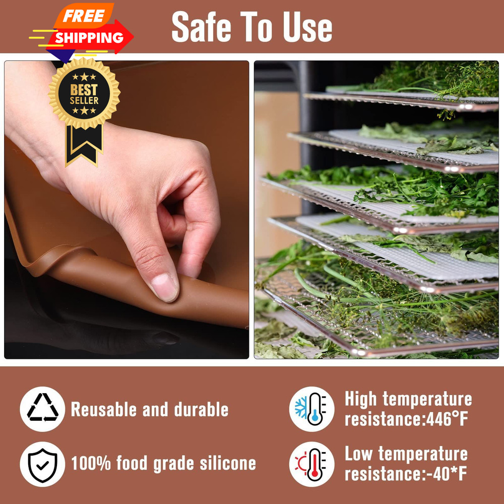 8 Pcs Silicone Dehydrator Mats 10 Mesh Screen Sheets Brown