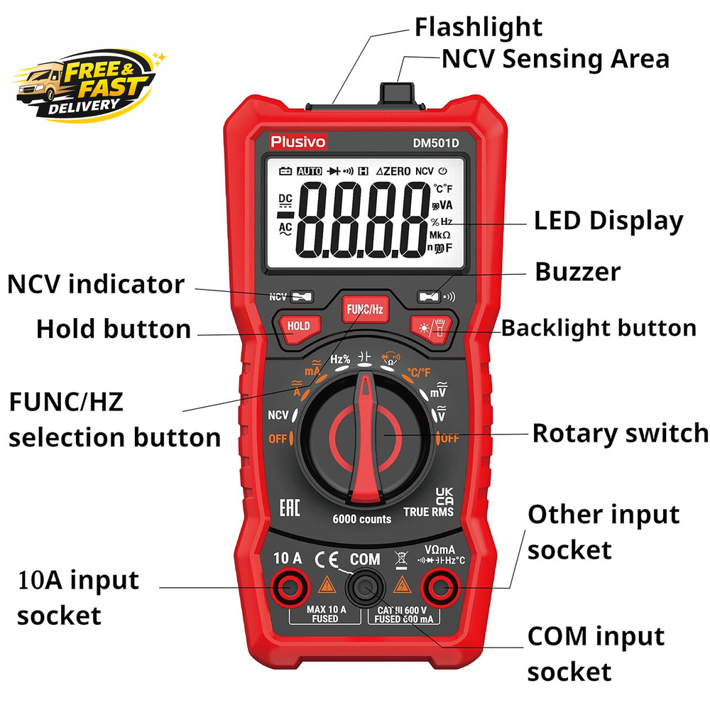 Multimeter 6000 Counts Digital Multimeter Auto Ranging TRMS AC DC Voltmeter