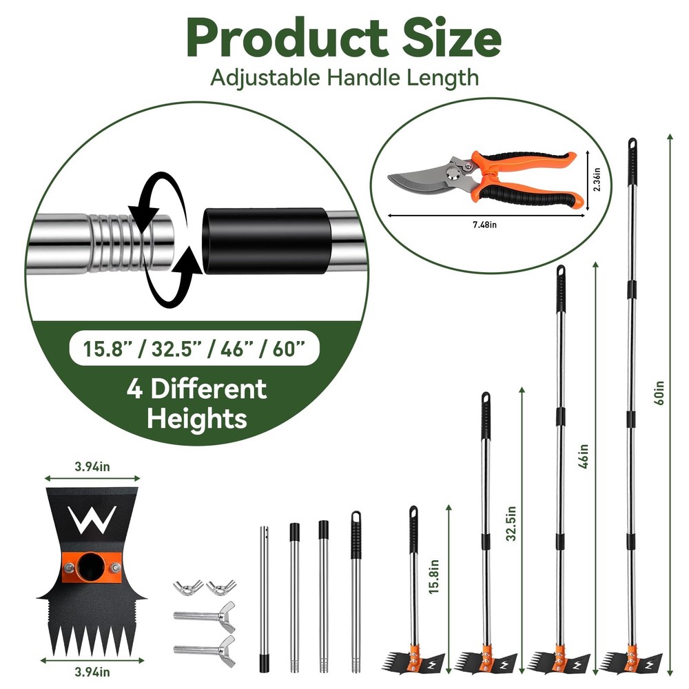 Garden Hoe & Weed Puller Tool with Long Handle, 60 Inch,Manual orange